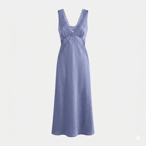 Satin Lace Trim Nightgown Or Slip Dress - Lavender Blue Size Small